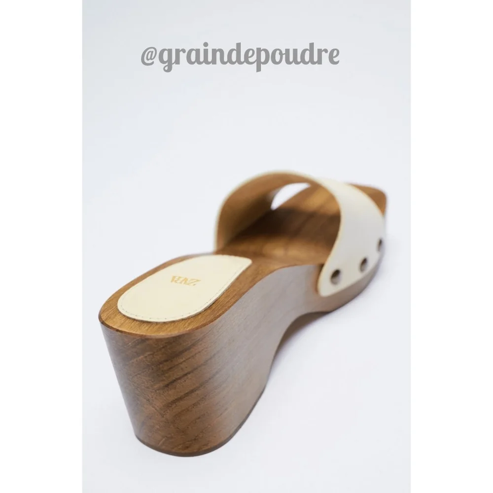 Rare! Zara Classic Cream Leather Wooden Clogs 41 10 - Picture 2 of 7
